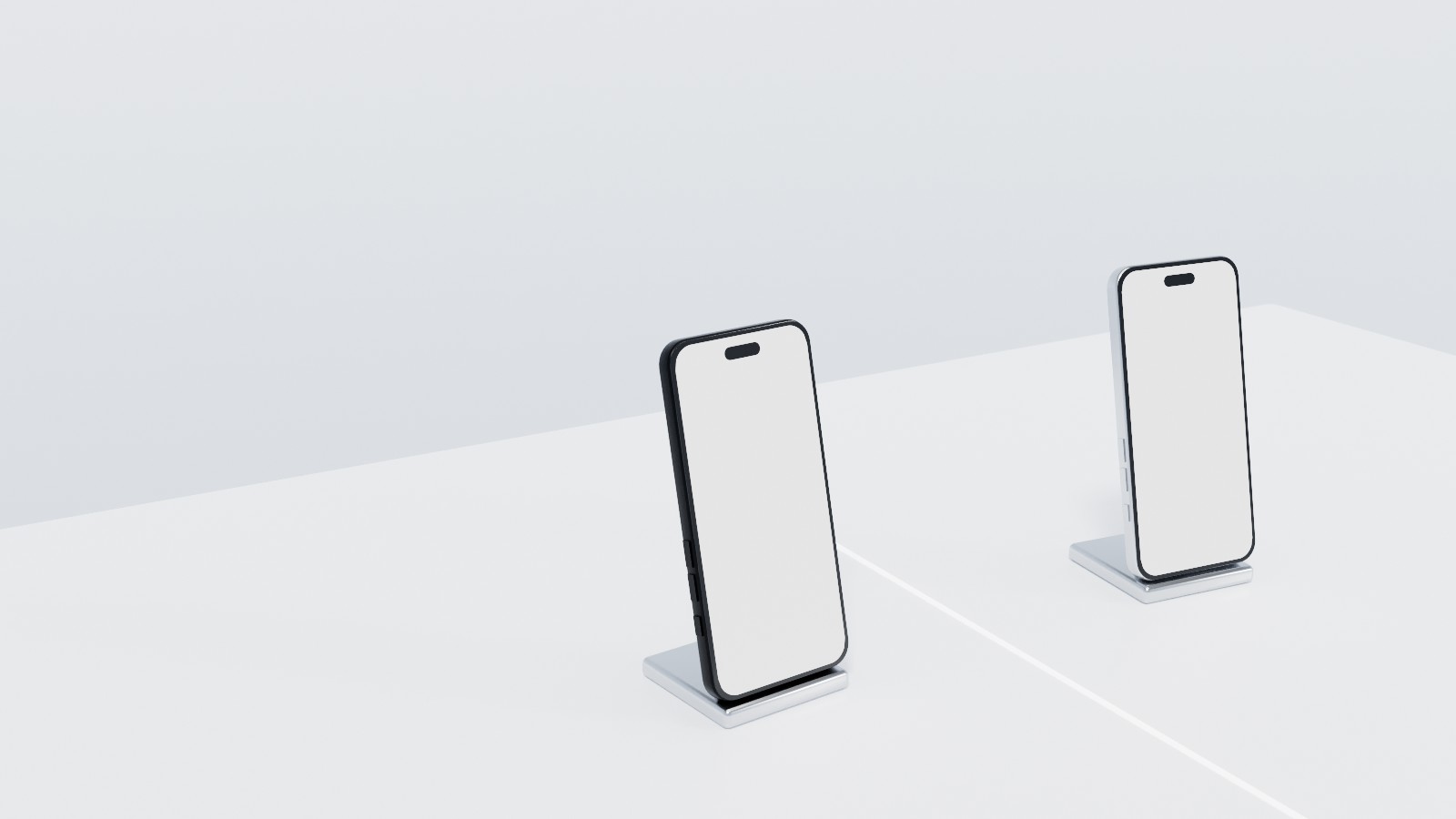 Station 05, Provider and funds, close up: two phones side by side: one checks the contact details, the provider’s own interface opens on the other, a line of light in the table between them, the line where the provider's work begins.